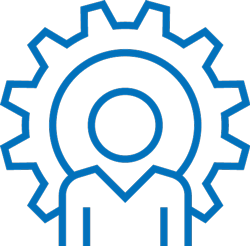 Illustration av en person framför ett kugghjul